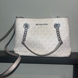 Michael Kors Cream Shoulder Bag with Chain Accents